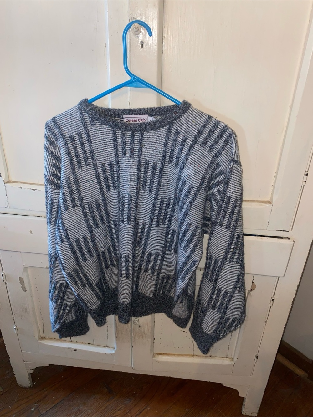 Men’s vintage Career  club wool Gray Patterned Crewneck Sweater